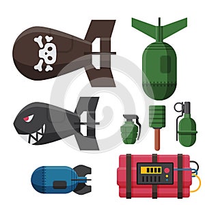 Bomb dynamite fuse vector illustration grenade attack power ball burning detonation explosion