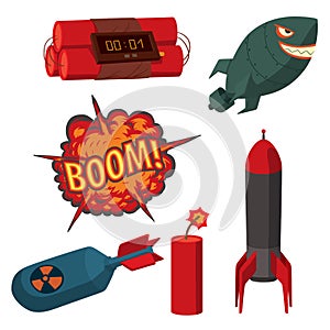 Bomb dynamite fuse vector illustration grenade attack power ball burning detonation explosion fire military destruction