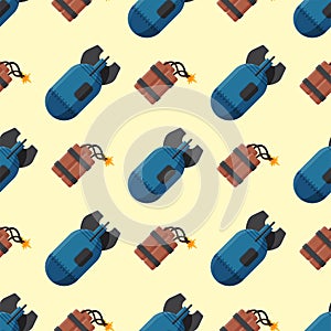 Bomb dynamite fuse vector illustration grenade seamless pattern attack power ball burning detonation explosion