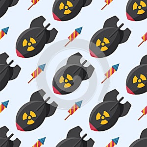 Bomb dynamite fuse vector illustration grenade seamless pattern attack power ball burning detonation explosion