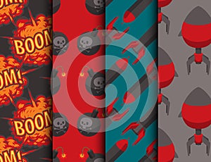 Bomb dynamite fuse vector seamless pattern background illustration grenade attack power ball burning detonation