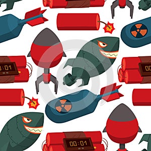 Bomb dynamite fuse vector seamless pattern background illustration grenade attack power ball burning detonation