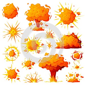 Bomb Explosion Bright Orange Clouds Vector Set