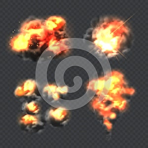 Bomb explosion. Fire realistic explosion effect light vector collection templates