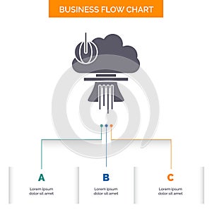 Bomb, explosion, nuclear, special, war Business Flow Chart Design with 3 Steps. Glyph Icon For Presentation Background Template