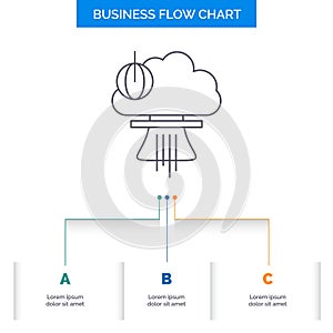 Bomb, explosion, nuclear, special, war Business Flow Chart Design with 3 Steps. Line Icon For Presentation Background Template