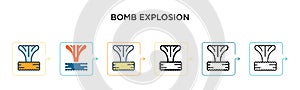 Bomb explosion vector icon in 6 different modern styles. Black, two colored bomb explosion icons designed in filled, outline, line