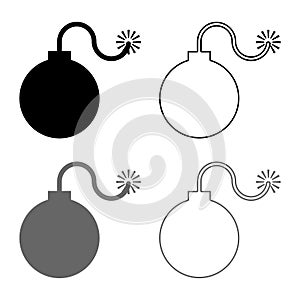 Bomb explosive military Anicent time bomb Weapon with fire spark concept advertising boom icon set grey black color illustration