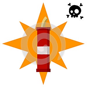 Bomb and explosive objects. Dangerous element. Blast and fire. Cartoon flat illustration