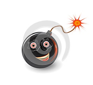 Bomb face icon with burning fuse