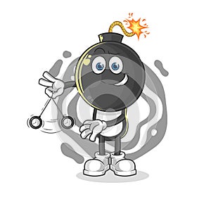 Bomb head hypnotizing cartoon. cartoon mascot vector