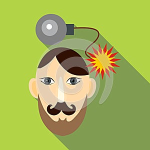 Bomb in head icon, flat style