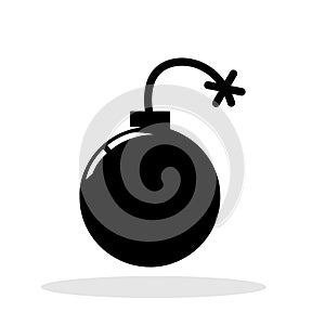 Bomb icon. Black symbol of bomb with burning fuse.