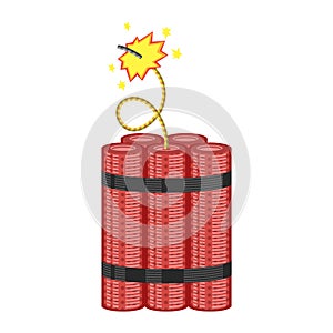 Bomb Icon. Detonate Dynamite Concept. TNT Red Stick. Design Element for Flyer and Poster. Explode Flash, Burn Explosion. photo
