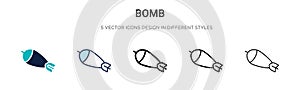 Bomb icon in filled, thin line, outline and stroke style. Vector illustration of two colored and black bomb vector icons designs