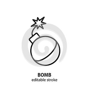 Bomb line icon. Detonation of bomb vector sign. Editable stroke