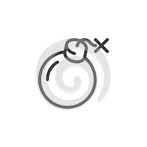 Bomb line icon. Explosive dynamite, symbol of danger, war, risk. Web label drawn in outline style. Graphic element