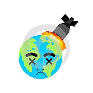 Bomb in planet earth. World explosion. vector illustration