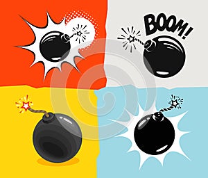 Bomb ready to explode, icon. Bombshell comic cartoon vector illustration photo