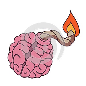 Bomb shaped brain with burning fuse. Mental health or brainstorm concept