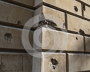 Bomb and Shrapnel Damage from the Blitz in London, UK