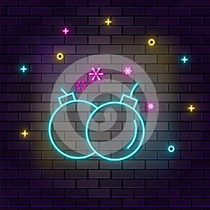 Bomb weapons detonation retro arcade neon on wall. Dark background brick wall neon icon