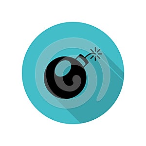 Bomb with wick long shadow icon. Simple glyph, flat vector of web icons for ui and ux, website or mobile application