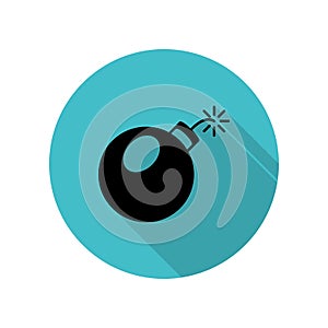 Bomb with wick long shadow icon. Simple glyph, flat vector of web icons for ui and ux, website or mobile application photo