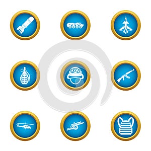 Bombard icons set, flat style