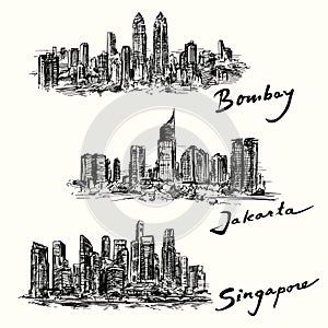 Bombay, Jakarta, Singapore skyline