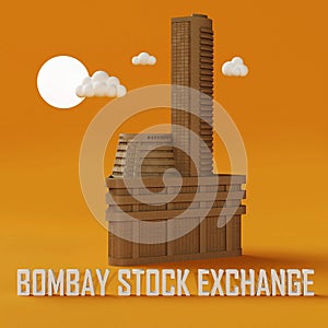 Bombay Stock Exchange Building 3d render in yellow background