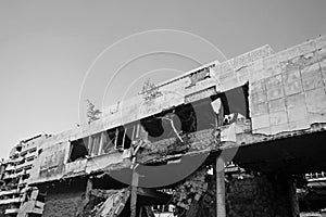 Bombed building in the capital of Serbia