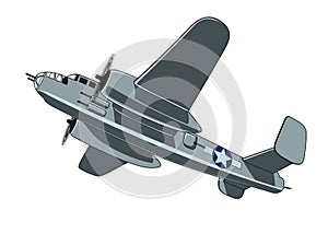 Bomber B-25 Mitchell 1940. WW II aircraft. Vintage airplane. Vector clipart