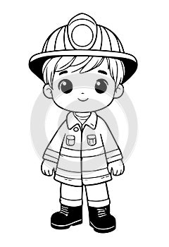 Black and white vector coloring page of a firefighter