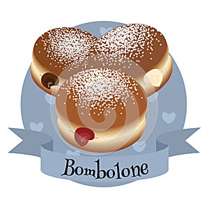 Bombolone traditional Italian dessert. Colorful illustration in cartoon style