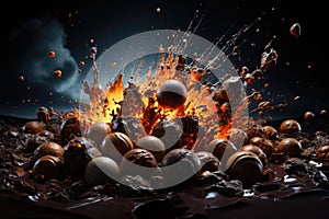 Bombons in the middle of the massive explosion of dark chocolate, par