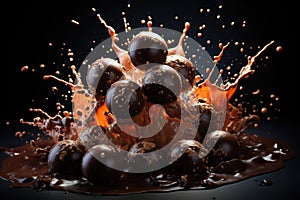Bombons in the middle of the massive explosion of dark chocolate, par