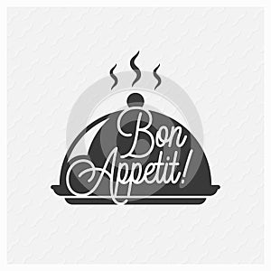 Bon Appetit vintage lettering on tray background