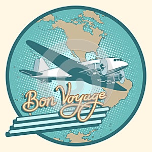 Bon voyage abstract retro plane poster