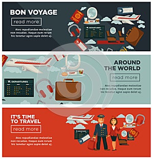 Bon voyage around world and time to travel posters