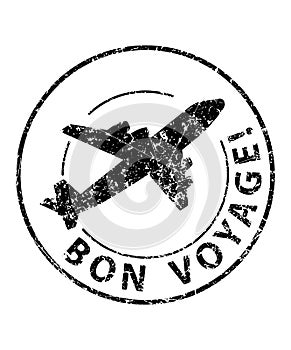 Bon voyage black rubber stamp with silhouette of airplane photo