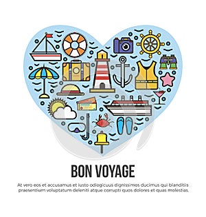 Bon voyage heart sea cruise travel summer vacation vector poster