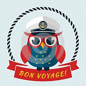 Bon voyage! Vector card with owl.