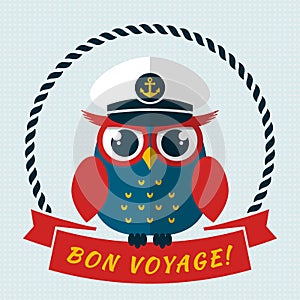 Bon voyage! Vector card with owl. photo