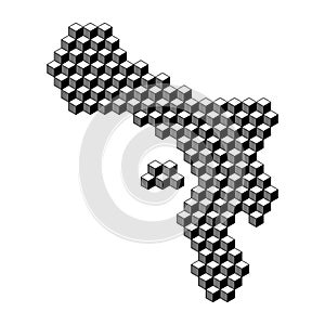 Bonaire map from 3D black cubes isometric abstract concept, square pattern, angular geometric shape. Vector illustration