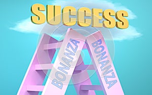 Bonanza ladder that leads to success high in the sky, to symbolize that Bonanza is a very important factor in reaching success in