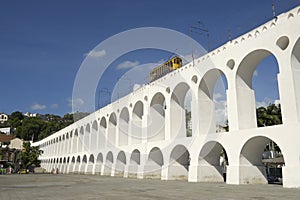 Bonde Tram Train at Arcos da Lapa Arches Rio de Janeiro Brazil