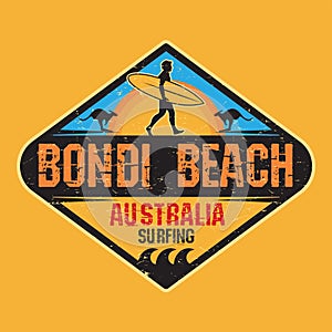 Bondi Beach, Australia - surfer sticker, stamp or sign design