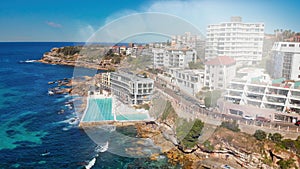 Bondi Beach coastline, Sydney. Aerial view