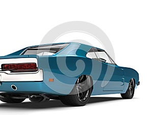 Bondi blue vintage American muscle car - taillight cut shot